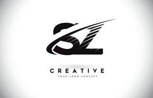création de logo de lettre sz sz avec des lignes swoosh et noires. vecteur