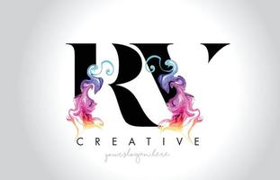 création de logo lettre créative vibrante rv avec vecteur fluide d'encre de fumée colorée