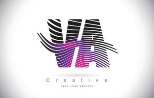 création de logo de lettre de texture va va zebra avec des lignes créatives et swosh de couleur violet magenta. vecteur