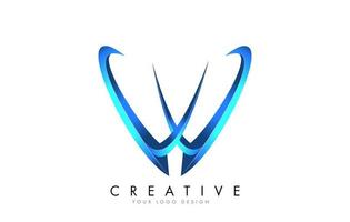 logo de lettre w créatif avec des éclats lumineux 3d bleus. vecteur d'icône swoosh bleu.
