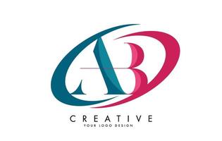 logo de lettres ab ab vert et rose avec un design swooshes. vecteur