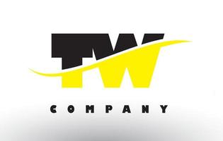 tw tw logo de lettre noir et jaune avec swoosh. vecteur