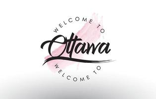 ottawa bienvenue au texte avec coup de pinceau rose aquarelle vecteur