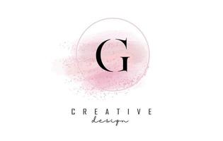 création de logo de lettre g avec cadre rond pailleté et fond aquarelle rose. vecteur