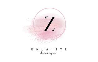 création de logo de lettre z avec cadre rond pailleté et fond aquarelle rose. vecteur