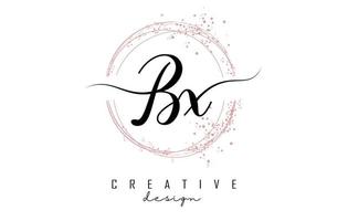 logo de lettre bx bx manuscrit avec des cercles étincelants avec des paillettes roses. vecteur