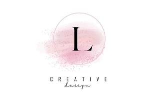 Création de logo de lettre l avec cadre rond pailleté et fond aquarelle rose.