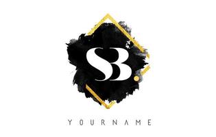 création de logo de lettres sb sb avec un trait d'encre noire sur un vecteur de cadre carré doré.