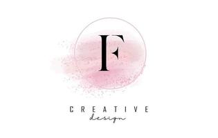 création de logo de lettre f avec cadre rond pailleté et fond aquarelle rose. vecteur