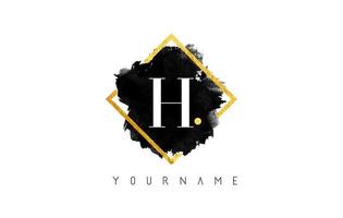 création de logo de lettre h avec trait noir et cadre doré. vecteur