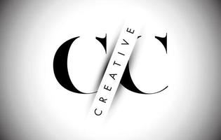 Logo de lettre cc cc avec coupe d'ombre créative et conception de texte superposée.
