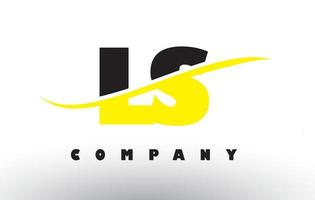 ls ls logo de lettre noir et jaune avec swoosh. vecteur