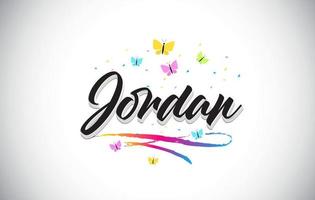 texte de mot vectoriel manuscrit jordan avec papillons et swoosh coloré.