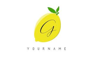 création de logo de lettre g manuscrite avec fond de citron. vecteur