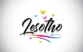 texte de mot vectoriel manuscrit du lesotho avec des papillons et un swoosh coloré.