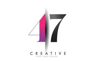 47 4 7 logo numéro gris et rose avec vecteur de coupe d'ombre créative.