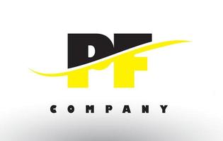 logo de lettre pf pf noir et jaune avec swoosh. vecteur