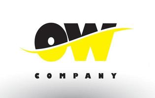 ow ow logo de lettre noir et jaune avec swoosh. vecteur