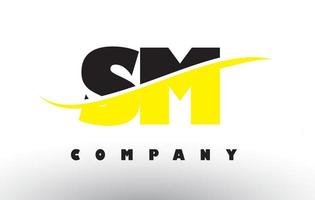 logo de lettre sm sm noir et jaune avec swoosh. vecteur