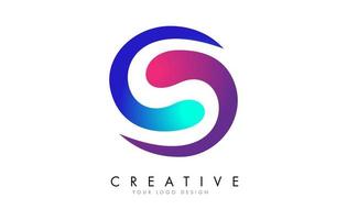 création de logo de lettre s colorée avec des coupes créatives et un fond arrondi bleu et rose dégradé. vecteur