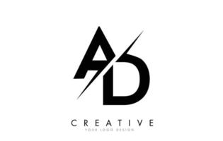 création de logo de lettre publicitaire avec une coupe créative. vecteur