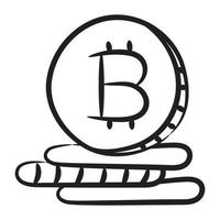 conception décentralisée de doodle de monnaie numérique de l'icône bitcoin vecteur