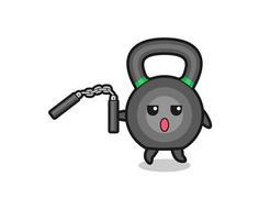 dessin animé de kettlebell utilisant le nunchaku vecteur