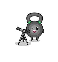 mascotte d'astronome kettlebell avec un télescope moderne vecteur