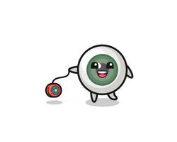dessin animé de globe oculaire mignon jouant un yoyo vecteur