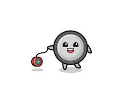 dessin animé d'une jolie pile bouton jouant un yoyo vecteur