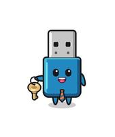 clé USB mignonne comme mascotte d'agent immobilier vecteur