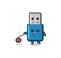 dessin animé de mignon lecteur flash usb jouant un yoyo vecteur