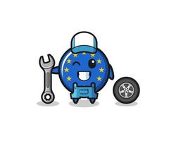 le personnage du drapeau euro comme mascotte de mécanicien vecteur