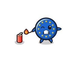 illustration de mascotte de drapeau euro jouant au pétard vecteur