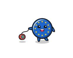 dessin animé de drapeau euro mignon jouant un yoyo vecteur