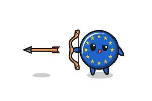 illustration du caractère du drapeau euro faisant du tir à l'arc vecteur