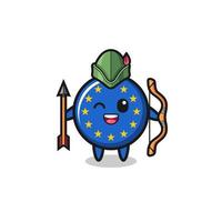 Caricature de drapeau euro comme mascotte d'archer médiéval vecteur