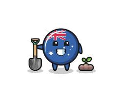 Le dessin animé mignon du drapeau australien plante une graine d'arbre vecteur