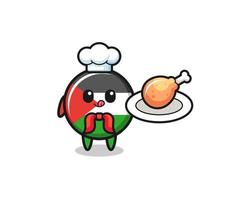 personnage de dessin animé de chef de poulet frit drapeau palestine vecteur