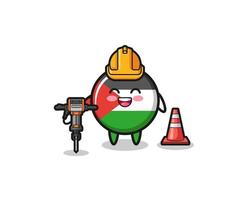 La mascotte du travailleur routier du drapeau de la Palestine tenant une perceuse vecteur