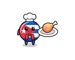 personnage de dessin animé de chef de poulet frit drapeau cuba vecteur