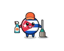 personnage mignon du drapeau de cuba comme mascotte des services de nettoyage vecteur