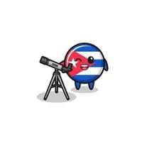 mascotte d'astronome du drapeau de cuba avec un télescope moderne vecteur