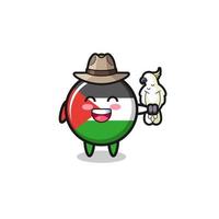 mascotte de gardien de zoo du drapeau palestinien avec un perroquet vecteur