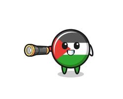 mascotte du drapeau de la Palestine tenant une lampe de poche vecteur