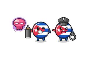 dessin animé du drapeau de cuba faisant du vandalisme et attrapé par la police vecteur