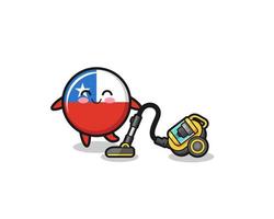 drapeau chili mignon tenant une illustration d'aspirateur vecteur