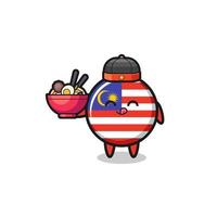 drapeau de la malaisie en tant que mascotte de chef chinois tenant un bol de nouilles vecteur