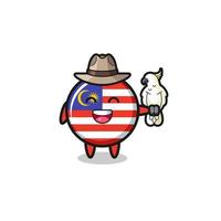 mascotte de gardien de zoo drapeau malaisie avec un perroquet vecteur