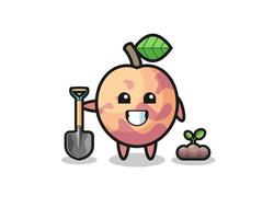 La bande dessinée mignonne de fruit de pluot plante une graine d'arbre vecteur